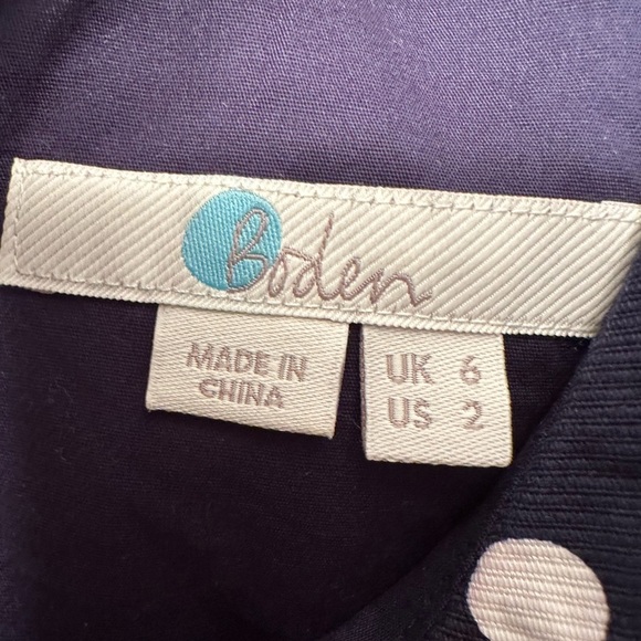 Boden Navy Polka Dot V-neck Peplum Sleeveless Top Size 2 Zip Back Lined - Picture 2 of 10